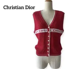 希少　美品　クリスチャンディオール　Vネックニットベスト スポーツロゴ入り