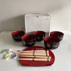 食器セット 汁椀 箸 箸置き 5客揃　白南天