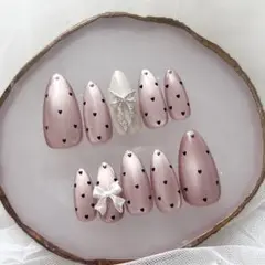 255♡ ネイルチップ ワンホン フレンチガーリー マグネット　冬ネイル リボン