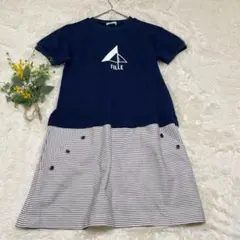 美品COMME CA FILLE サイズ160子供半袖ワンピース ネイビーマリンのサムネイル