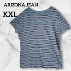 ARIZONA JEAN 【XXL】半袖水色ストライプTシャツ 夏
