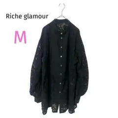 Riche glamour ブラウス　レース　長袖　黒 透け見え　M 春夏