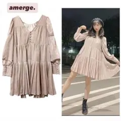 【美品】ティアードペプラムワンピース　アメルジュ　ピンクベージュ