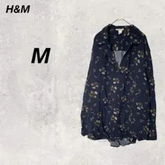 エイチアンドエム　シャツ　黒　M　花柄　長袖　総柄　レーヨン　羽織り　重ね着