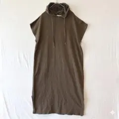 a.v.v フレンチスリーブ スウェットパーカーワンピース ブラウン 綿　S