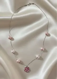 ピンクパール花モチーフロングネックレス