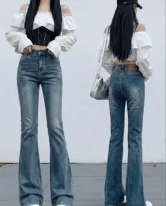 SHEIN フレアデニムパンツ ミディアムウォッシュ M