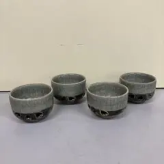 D-4 A 相馬焼き 松永窯 二重茶碗 湯呑み 湯飲み 茶碗 4個セット