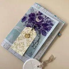 ㉙ジャンクジャーナル土台チャーム付【シャビー＆ビンテージ調】水色×パープル