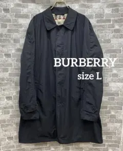 K488＊ バーバリー メンズ ステンカラーコート Lサイズ ブラック ナイロン