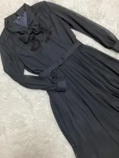 日本製　ブラックプリーツワンピース　シースルー　13号　大きいサイズ　レトロ