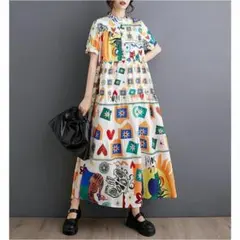 【ラス１】大きいサイズ レディース ロング　ワンピース　春夏 秋 新品 半袖