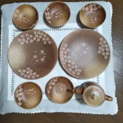 桜模様 陶器皿 大皿2点　小鉢5点　急須　おろし皿　菜箸　セット