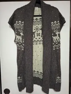 グレー 鹿柄 ニットベスト