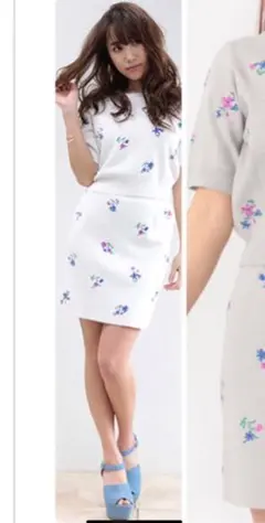 セシル　マクビー　花刺繍　半袖ニットセットアップ