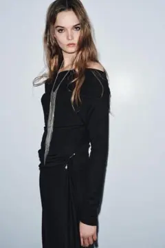 【新品タグ付き】ZARA ザラ ソフトブローチワンピース L