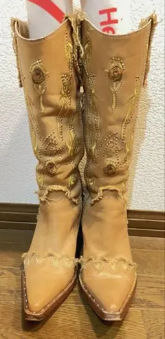 定価18000 エスペランサ 本革 ウエスタン ブーツ 刺繍 皮 スタッズ 24