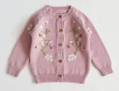 新品 ピンク いちご刺繍 ニット カーディガン 100