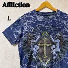 Affliction アフリクション Tシャツ Lスカル クロス 総柄 Y2K