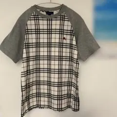 BURBERRY Tシャツ Mサイズ ノバチェック ホースロゴ刺繍　グレー