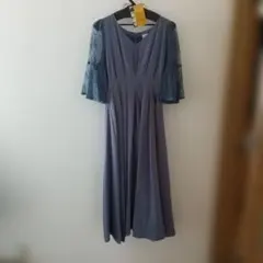 結婚式謝恩会フォーマルワンピースブルー袖レース