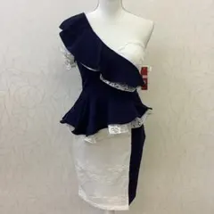 【ラスト一着】キャバドレス　ネイビー&ホワイト　Mサイズ　93268