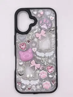 iPhoneケース デコ 平成女児 ねこさん ハート 量産 地雷 ピンク