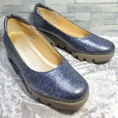 【美品】✨ヒルズアヴェニュー 23cm パンプス 青 メタリック ウェーブソールのサムネイル
