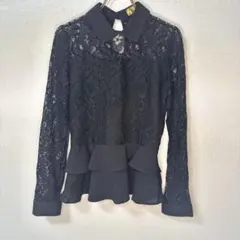 CECIL McBEE レース切り替えペプラムトップス 長袖　ブラック　美品　Sのサムネイル