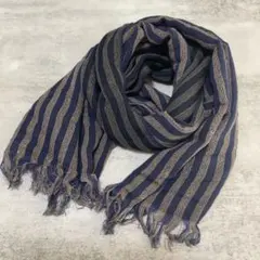 ベージュ × ネイビー ストライプ柄 メンズ 薄手 秋 ストール