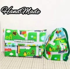 横入れお弁当袋　封筒型　マジックテープ　ハンドメイド　男の子　電車　新幹線　入園