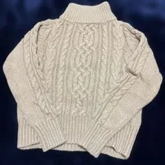 ローリーズファームニットサイズM ベージュ ケーブル編み タートルネックセーター