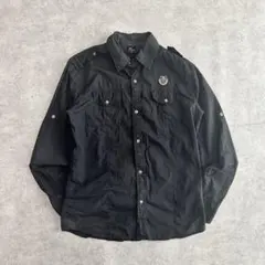 RUSS•K ミリタリーシャツ ブラックＬロゴ刺繍 エポレットy2k アメカジ