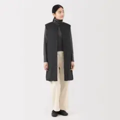 無印良品 軽量ポケッタブル ノーカラーロングベスト（ブラックL）