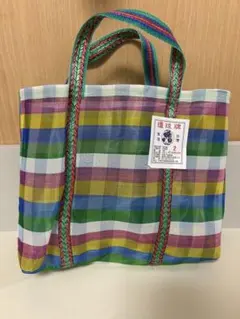 【新品未使用】台湾漁師バッグ③カラフルストライプ メッシュトートバッグ 2号
