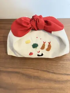 【断捨離@ちゃんうー様専用】刺繍　お弁当袋　おにぎり　エビフライ　リボン　手刺繍