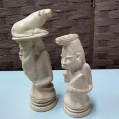 石彫り 人物像 2体セット 置物のサムネイル