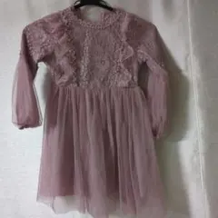 ピンク　薄紫 レース フリル付き チュールドレス　120