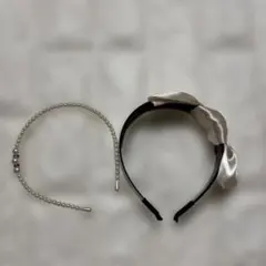 サテンリボンカチューシャとパールヘアバンドセット