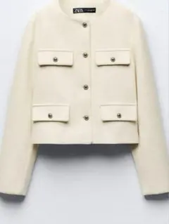 ZARA クロップドブレザーフラップ　エクリュ　XS ホワイト