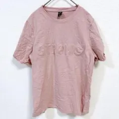 【M】Tシャツ クルーネック 半袖 立体ロゴ 桃 綿 お出かけ 着痩せ 春 夏