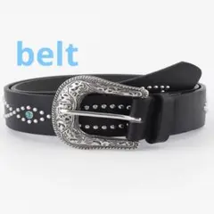 ウエスタンベルト スタッズ　黒 ブラック y2k アメカジ ターコイズ 男女兼用