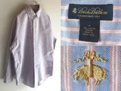 高級 ブルックスブラザーズ ロゴ刺繍 ストライプオックスフォードBDシャツ M