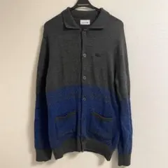希少 ラコステ 襟付き ノルディック ウール カーディガン 刺繍ロゴ XL