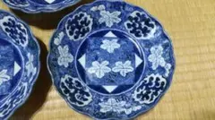 ５客　古伊万里　染付　葡萄紋　向付・皿・鉢　美品！