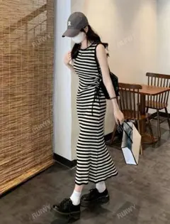 SHEIN ボーダーニットノースリーブワンピース 29120902