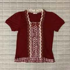 【新品未使用】 赤 チェック柄 半袖トップス