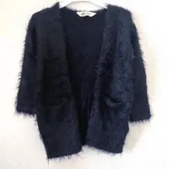 H&M ラメ　シャギーニット　カーディガン　黒　100