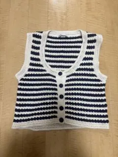 ZARA ニットベスト ネイビーとホワイト ストライプ