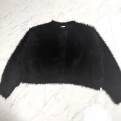 【美品】GU フェザー ヤーン クロップド カーディガン 黒 シャギー ニット